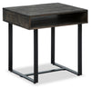 Table de bout moderne Vito de 24 po avec rangement - brune avec pattes en métal noir