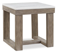 Table de bout moderne Corsa de 24 po - dessus en marbre avec base en bois gris-brun