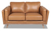 Causeuse Vivia de 63 po en cuir véritable avec coussins de siège amovibles et pattes en bois - brun caramel
