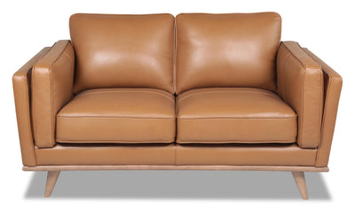 Vivia Top-Grain Genuine Leather Loveseat - Caramel