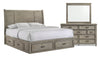 Ensemble de chambre à coucher Levi 5 pièces en bois avec lit de rangement, commode et miroir, gris bois de grève - format très grand lit