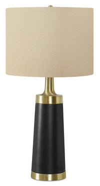 Lampe de table de 28 po en métal noir et doré avec abat-jour beige