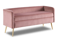 Banc Cass de 52 po - velours rose avec pattes dorées