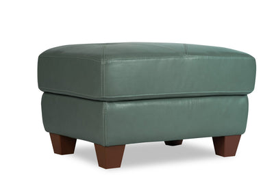 Chateau d’Ax Vita 31" 100% Genuine Leather Ottoman with Diamond Pattern Stitching and Wood Legs - Seafoam Green | Pouf Vita de Château d’Ax de 31 po en cuir 100 % véritable avec coutures à motif de diamant et pattes en bois - vert écume de mer
