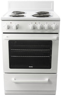 Cuisinière électrique Danby de 2,5 pi³ de largeur compacte de 24 po et à 4 brûleurs - blanche - DERM…