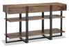 Table de salon moderne Manchester de 54 po avec rangement et tablette - bois brun avec base en fer