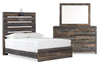 Ensemble de chambre à coucher Abby 5 pièces avec lit à panneau, commode, miroir, lumière DEL et port USB, brun - format lit double