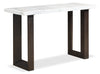 Table de salon moderne Silvia de 48 po - imitation de marbre blanc et gris avec pattes en bois brun