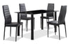 Ensemble de salle à manger Onyx 5 pièces en métal avec table de 55 po (L) dessus en verre et 4 chaises - noir