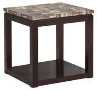 Table de bout traditionnelle Sicily de 22 po avec tablette - brun foncé avec dessus en imitation de marbre