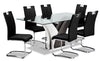 Ensemble de salle à manger Tuxedo 7 pièces avec table de 72 po (L), dessus en verre, base piédestal et 6 chaises - noir