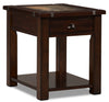 Table de bout rustique Roanoke de 22 po avec rangement et tablette - bois cerisier foncé et incrustation d’ardoise