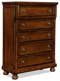 Commode verticale Chelsea de 38 po (L) x 52 po (H) à 5 tiroirs pour la chambre à coucher - brun cerisier
