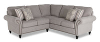 Sofa sectionnel Wynn 2 pièces fabriqué au Canada en tissu de chenille avec bordure de clous décoratifs et pattes en oignon en bois - gris