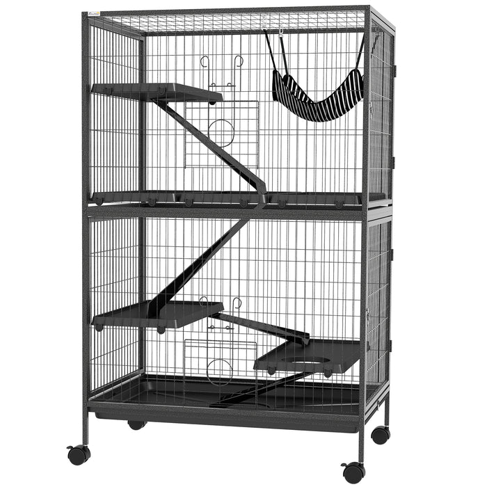 Pawhut Cage Roulante A 5 Niveaux Pour Petits Animaux, Cage Pour Cochon D'inde, Furet, Chinchilla, Chaton, Lapin, Petite Maison De Jeu Pour Animaux De Compagnie Avec Hamac, Plateau Amovible, Gris