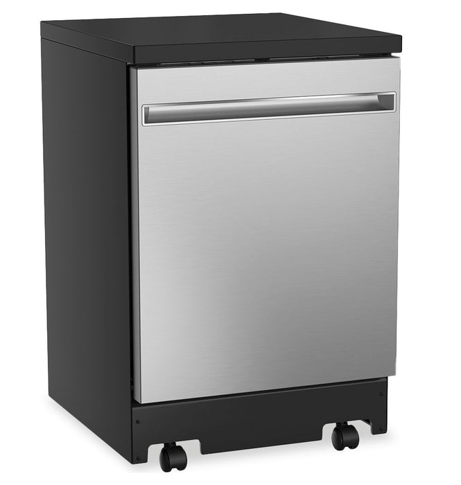 Lave-vaisselle portatif GE de 24 po et de 54 dBA avec commandes sur le dessus et broyeur d’aliments solides PiranhaMC - acier inoxydable - GPT225SSLSS