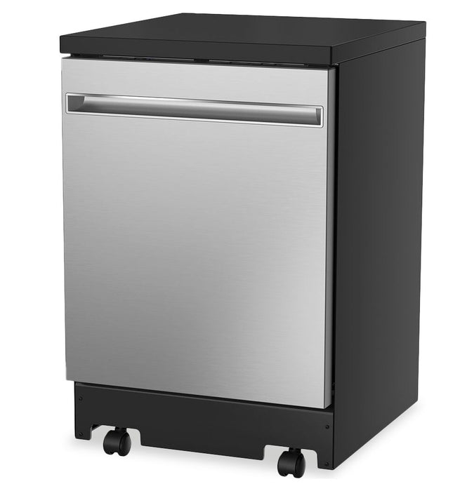Lave-vaisselle portatif GE de 24 po et de 54 dBA avec commandes sur le dessus et broyeur d’aliments solides PiranhaMC - acier inoxydable - GPT225SSLSS