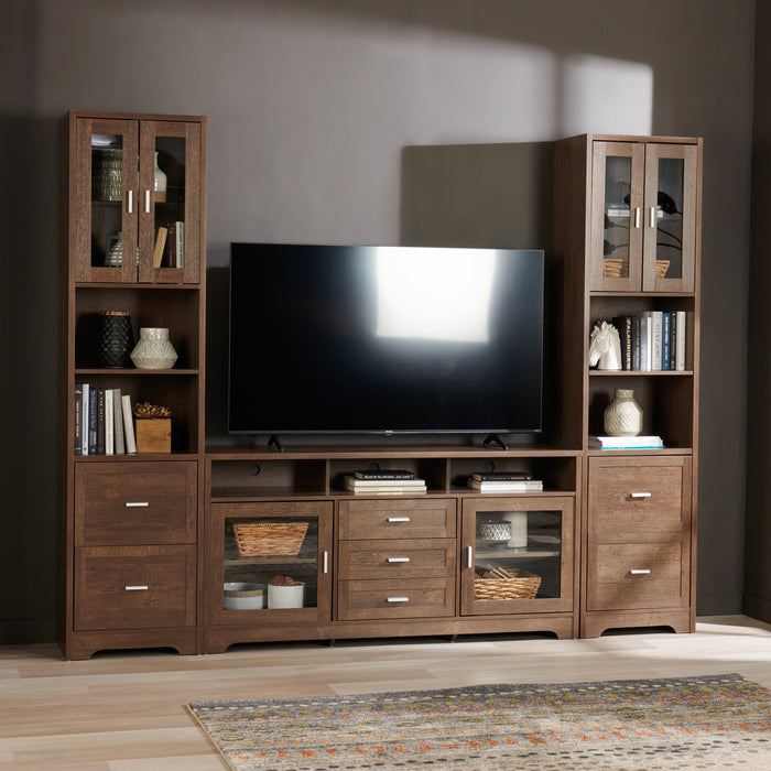 Meuble audio-vidéo Melody 3 pièces de 100\" avec rangement et système de gestion des câbles pour téléviseurs jusqu’à 65 po - brun