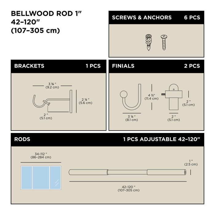  Tringle à rideaux extensible Bellwood de Umbra noir mat de 1 po - 42 po à 120 po