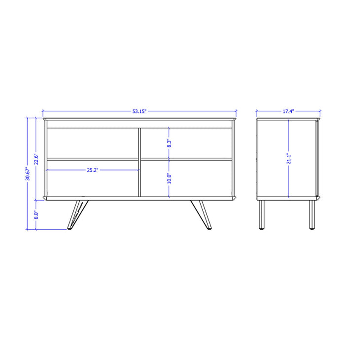 Desserte Tudor de Manhattan Comfort de 53,15 po avec 4 tablettes - blanche et crème d'érable