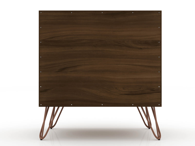 Table de nuit Rockefeller de Manhattan Comfort de style moderne du milieu du 20e siècle avec 2 tiroirs - brune
