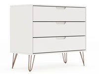 Commode Rockefeller de Manhattan Comfort de style moderne du milieu du 20e siècle avec 3 tiroirs - blanche