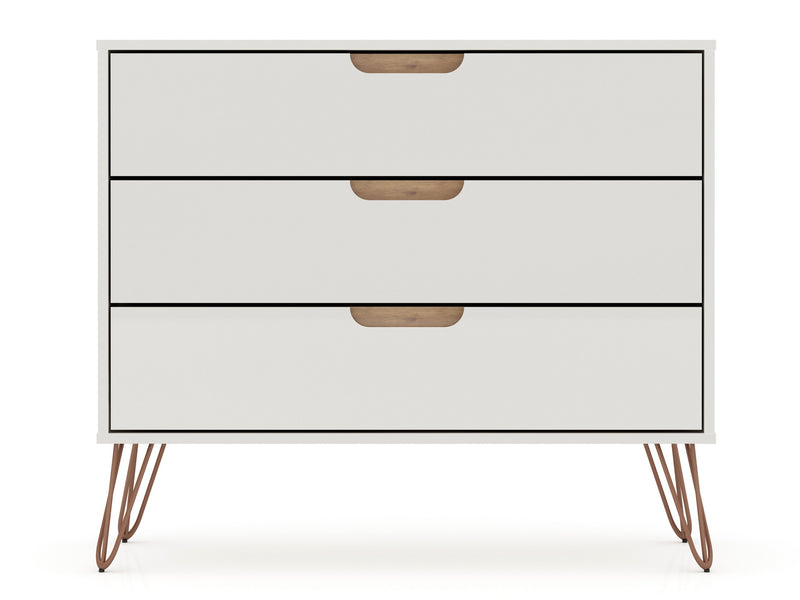 Commode Rockefeller de Manhattan Comfort de style moderne du milieu du 20e siècle avec 3 tiroirs - blanc cassé