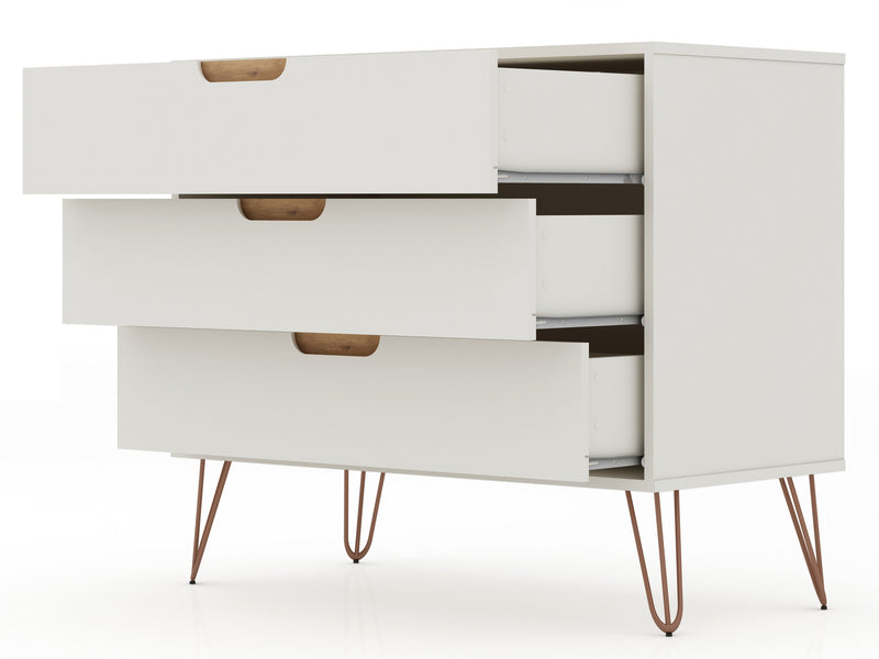 Commode Rockefeller de Manhattan Comfort de style moderne du milieu du 20e siècle avec 3 tiroirs - blanc cassé