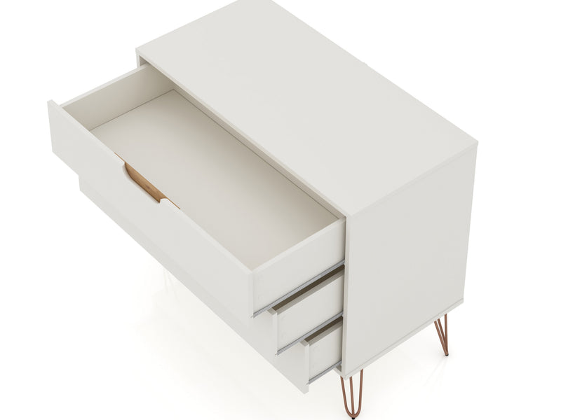 Commode Rockefeller de Manhattan Comfort de style moderne du milieu du 20e siècle avec 3 tiroirs - blanc cassé