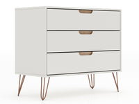 Commode Rockefeller de Manhattan Comfort de style moderne du milieu du 20e siècle avec 3 tiroirs - blanc cassé