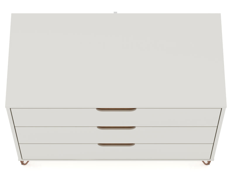 Commode Rockefeller de Manhattan Comfort de style moderne du milieu du 20e siècle avec 3 tiroirs - blanc cassé