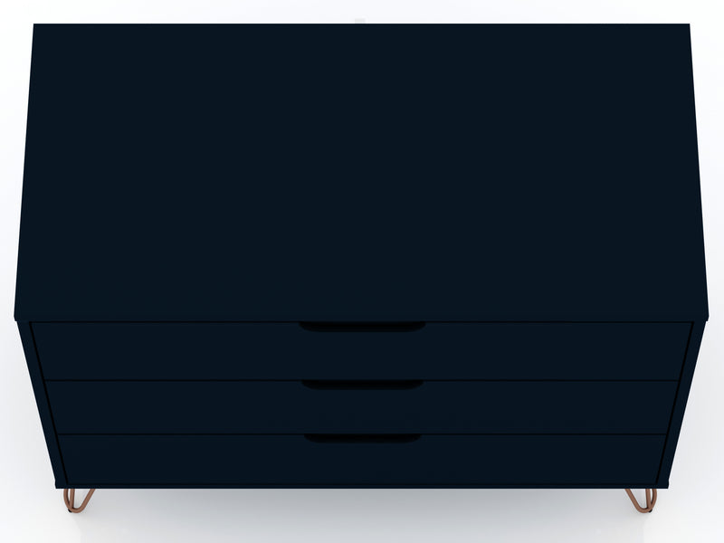 Commode Rockefeller de Manhattan Comfort de style moderne du milieu du 20e siècle avec 3 tiroirs - bleu minuit Tatiana