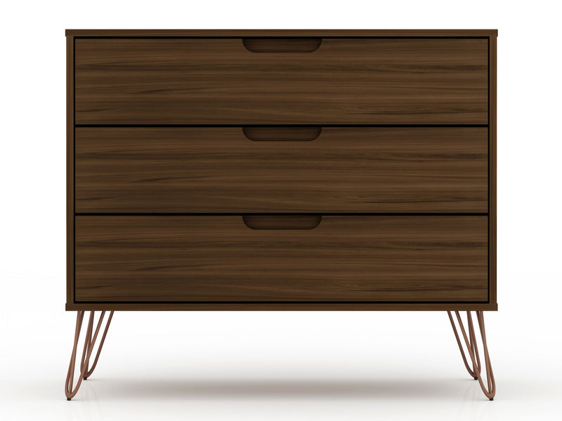 Commode Rockefeller de Manhattan Comfort de style moderne du milieu du 20e siècle avec 3 tiroirs - brune