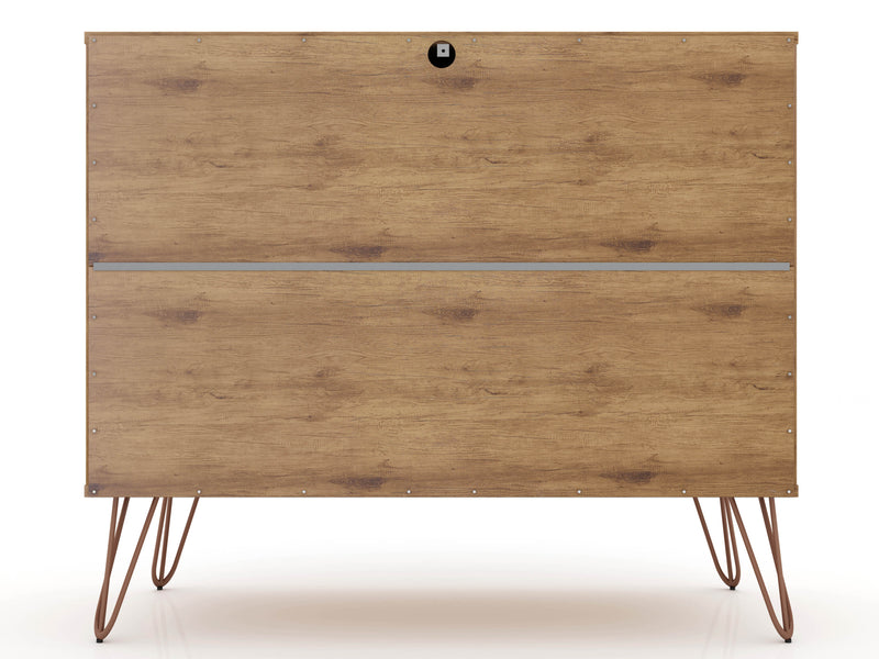 Commode Rockefeller de Manhattan Comfort de style moderne du milieu du 20e siècle avec 3 tiroirs - naturelle et rose