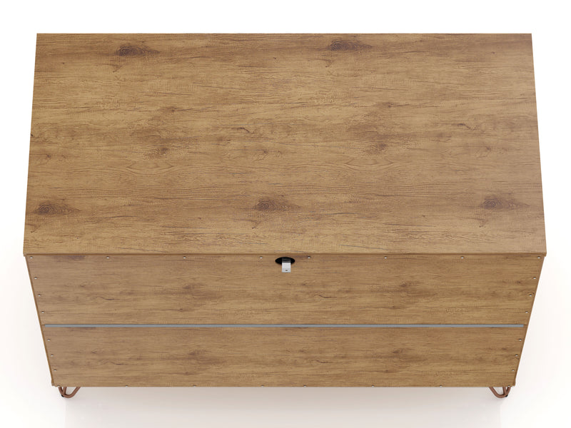 Commode Rockefeller de Manhattan Comfort de style moderne du milieu du 20e siècle avec 3 tiroirs - naturelle et rose