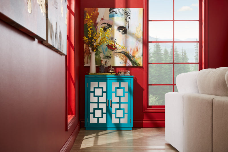 Armoire décorative Darci de 31,5 po avec portes en miroir - bleue