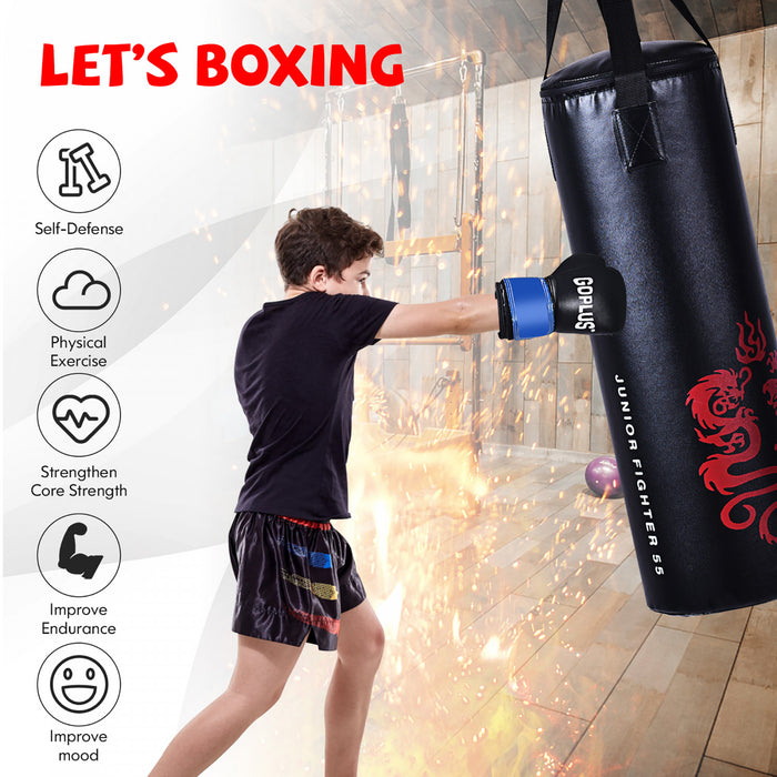Ensemble De 5 Accessoires De Boxe Pour Enfants, Sac De Boxe Lourd, Gants, Corde A Sauter, Sac De Transport, Crochet De Plafond, Pour Enfants Pour Mma, Kickboxing, Muay Thai, Taekwondo