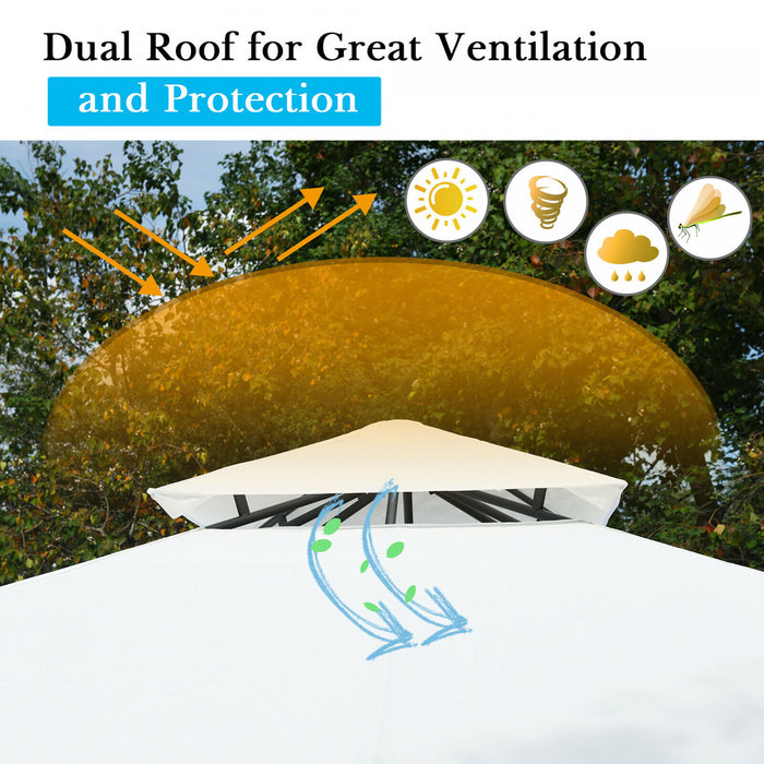 Auvent De 10 Pi X 10 Po En Acier A 2 Etages Pour Abri De Jardin, Tente A Baldaquin A Rideaux