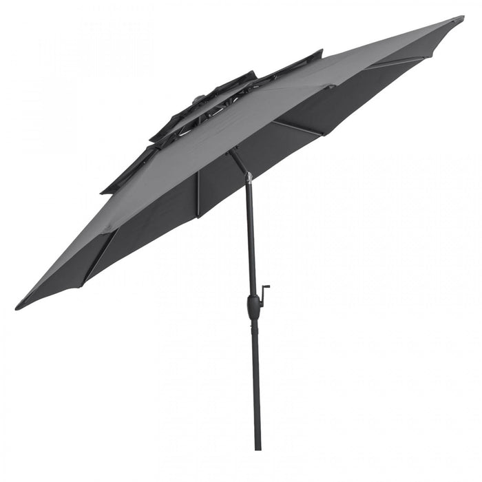 Costway Parasol de patio ventile a 3 niveaux de 10 pieds, grand parasol de table de marche, ombre solaire exterieure gris