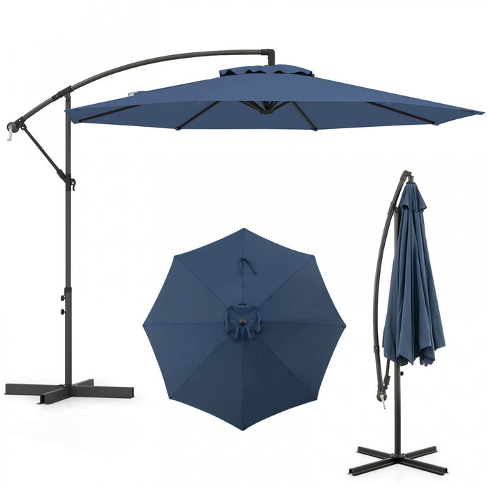 Costway Parasol suspendu deporte de 10 pieds avec reglage d'inclinaison facile, 8 baleines, arriere-cour bleu