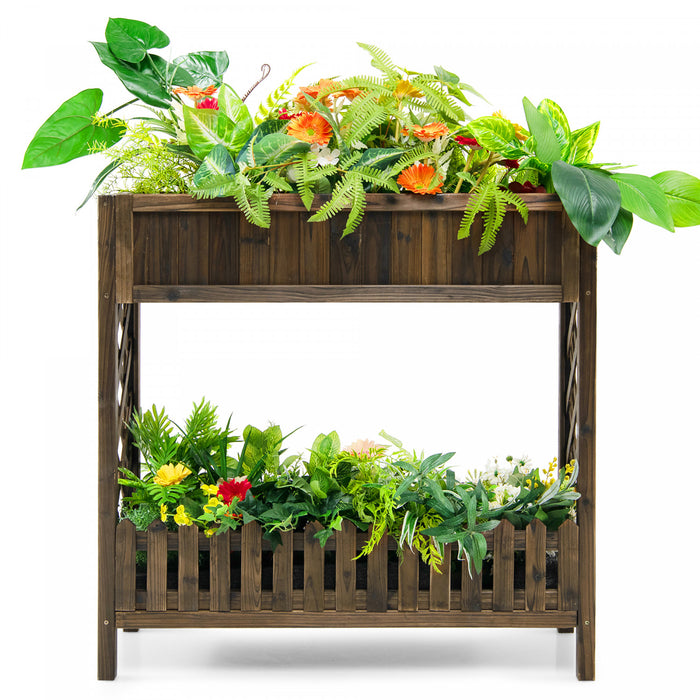 Boite De Planteur Elevee De Lit De Jardin En Bois De 2 Niveaux De Costway Pour Les Legumes, Les Fruits, Les Herbes