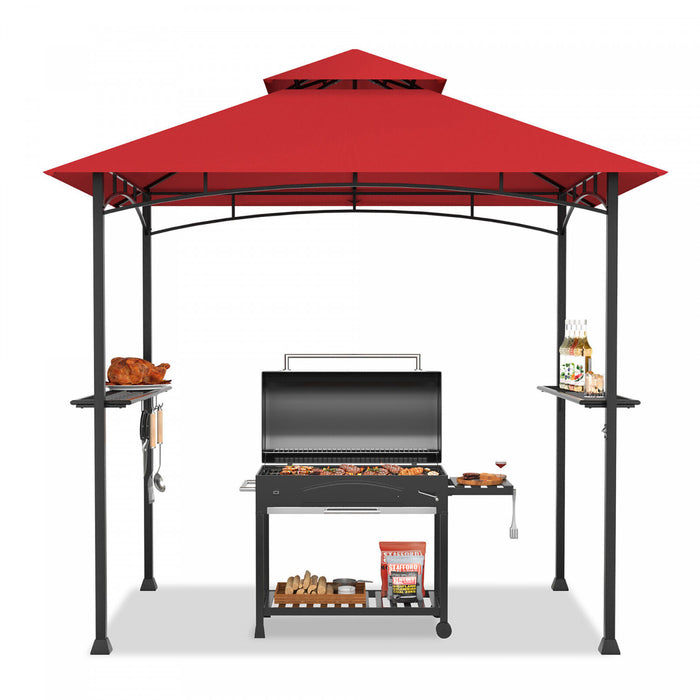 8’ X 5’ Barbecue Grill Gazebo Barbecue A 2 Niveaux Canopy Ventile Etageres Superieures Abri Vin