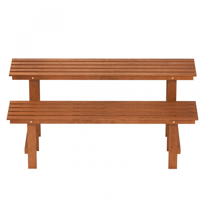 Costway 2 Etage Stand De Plante En Bois Avec Huile De Tec Finition Interieur Et Exterieur Pot De Fleurs