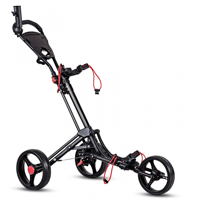 Caddie De Golf Pliable 3 Roues En Acier A Pousser Ou Tirer Avec Porte-parapluie