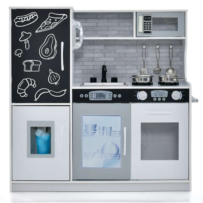 Costway Kid's Pretend Play Kitchen Toddler Kitchen Playset Avec Tableau Noir Blanc