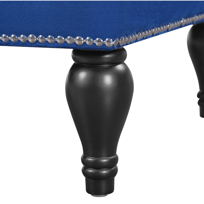 Serena Chaise Longue en Velours a Capitonnage Boutonne et Clous Decoratifs, Bleu