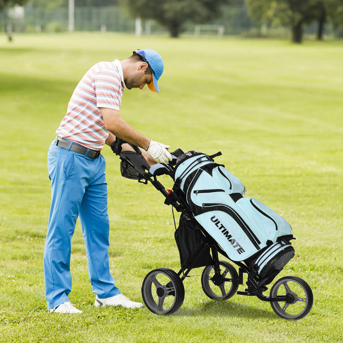 Goplus Pliant 3 Roues Golf Push Cart W/seat Tableau De Bord Poignee Reglable Gris
