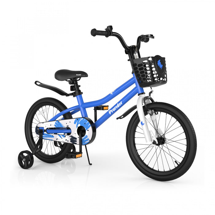Velo Costway 18\" Pour Enfants Avec Roues D'entrainement Amovibles Et Panier Pour 4-8 Ans Bleu