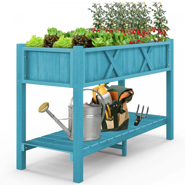 Costway Hips Souleve Lit De Jardin Poly Bois Eleve Planter Boite Avec Les Jambes, Etagere De Stockage Bleu