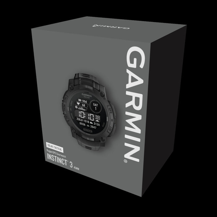Garmin Instinct 3 45mm - Solar Tactical, Black, Gps, Led Flashlight, Mil-std-810, 40d Battery